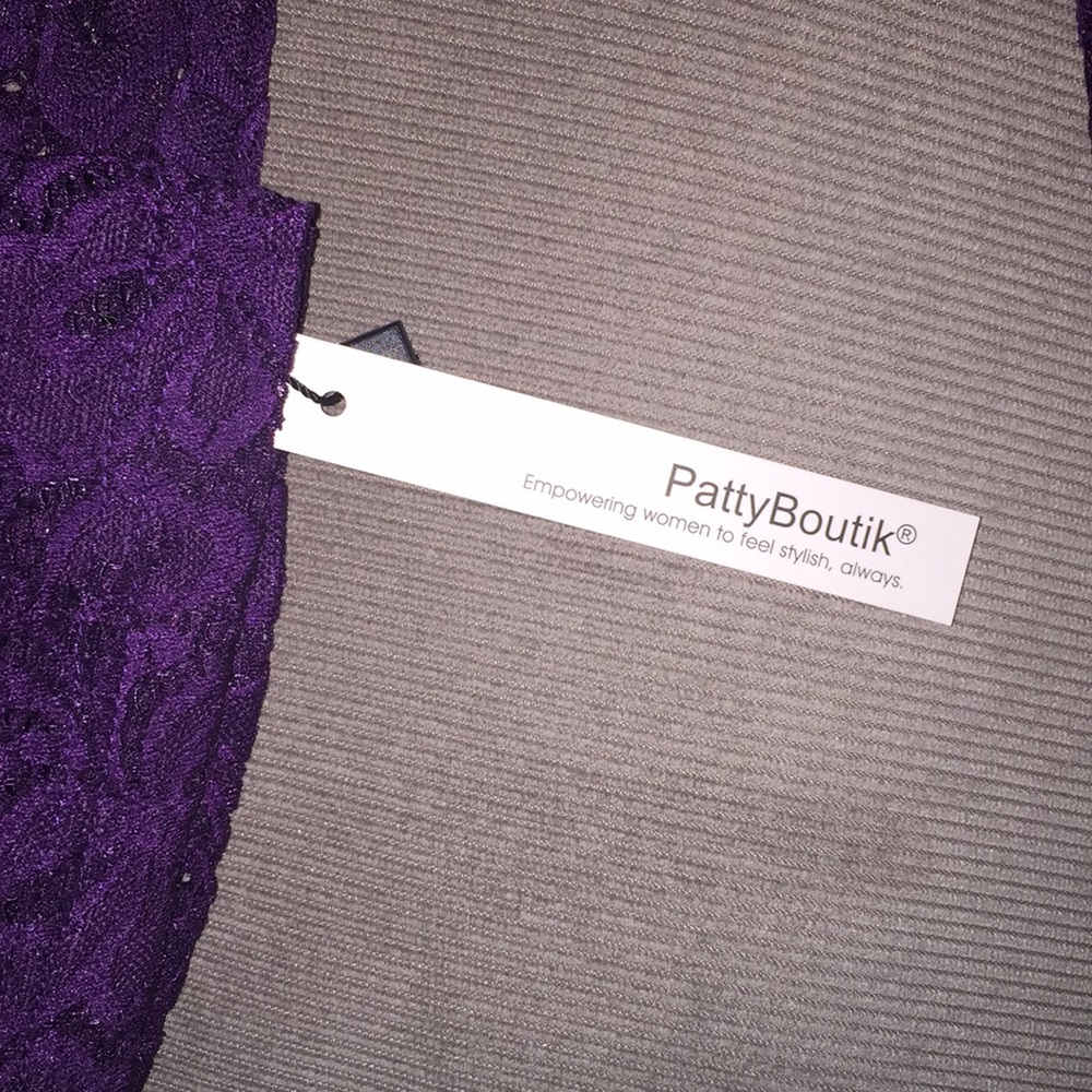 Purple lace off the should cocktail dress w/ slip